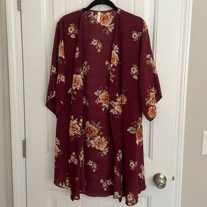 Burgundy floral kimono